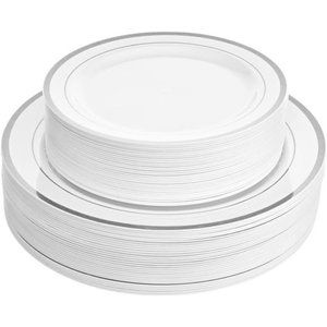 60 Silver Plastic Plates Disposable Heavy Duty Premium Plastic Plates